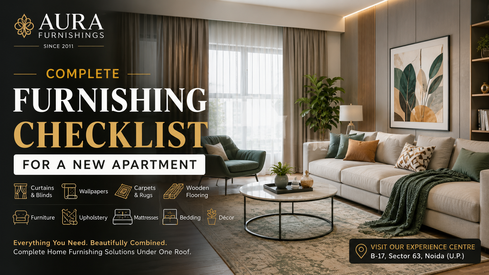 Complete furnishing checklist for new apartment by Aura Furnishings Noida
